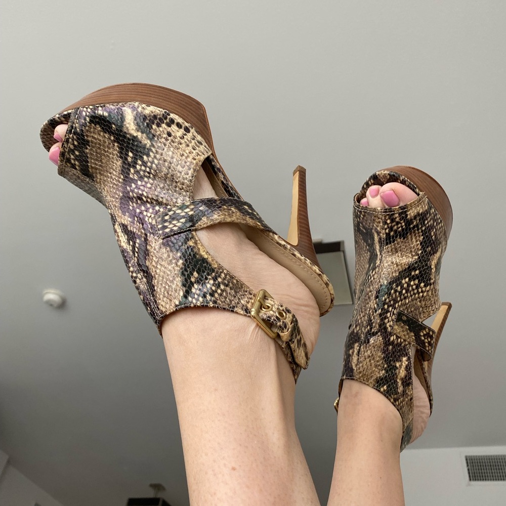 Guess snakeskin platform heels